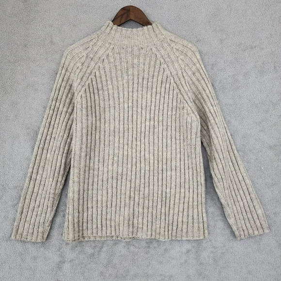 Vtg Express Tricot Beige Ribbed Knit Sweater Wool Blend Crew Neck  Womens M GT - Picture 2 of 6